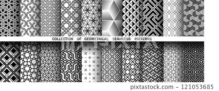 Geometric set of seamless black and white patterns. Simple vector graphics. Geometric set of seamless black and white patterns. Simple vector graphics. 121053685