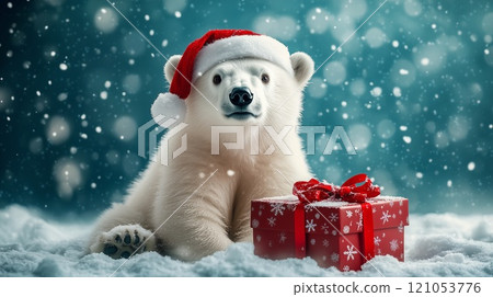 Polar bear in Santa Claus hat 121053776