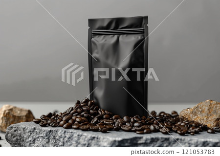 Kraft paper bag with coffee 121053783