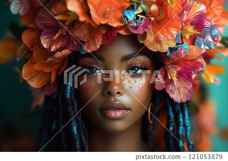 African woman with bright make up 121053879