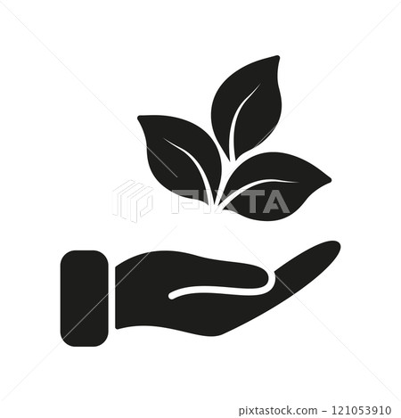 Vegan Diet And Healthy Food Glyph Icon. Hand Holding Plant Leaves Silhouette Icon. Isolated Vector Illustration 121053910