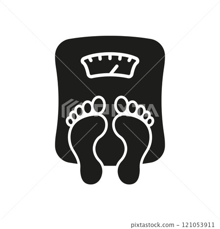 Weight Measurement Silhouette Icon. Body Weight, Fitness, Dieting, Weight Loss, Health, Wellness, and Medical Check-Up. Isolated Vector Illustration 121053911