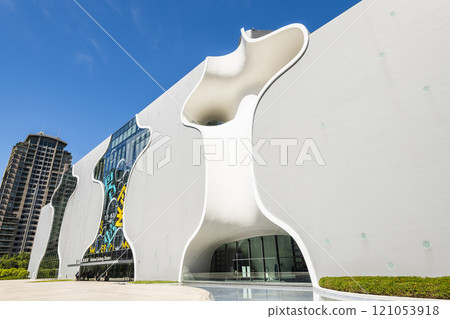 Modern building view of the National Taichung Theater in Taiwan. This is the only national performing arts center in central Taiwan. 121053918