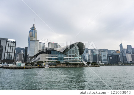 View of Wan Chai cityscape from Victoria Harbour 121053943