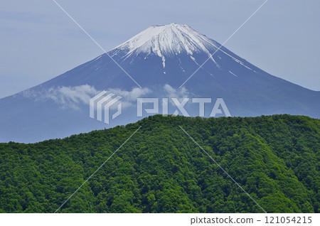 View of Mount Fuji in spring from the summit of Shakagatake in the Misaka Mountains View of Mount Fuji in spring from the summit of Shakagatake in the Misaka Mountains 121054215