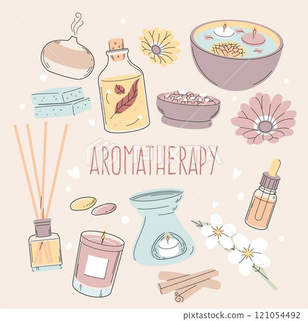 Hand drawn aromatherapy element set Hand drawn aromatherapy element set 121054492