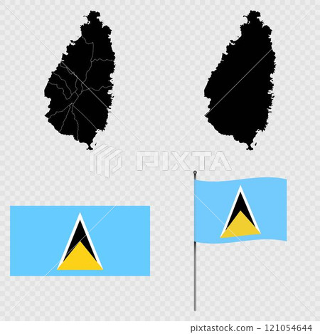 Set of maps, flag and flagpole of Saint Lucia. Vector illustration. Set of maps, flag and flagpole of Saint Lucia. Vector illustration. 121054644