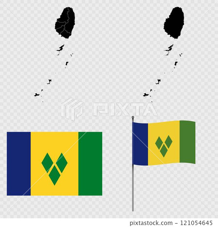 Set of maps, flag and flagpole of Saint Vincent and the Grenadines. Vector illustration. Set of maps, flag and flagpole of Saint Vincent and the Grenadines. Vector illustration. 121054645