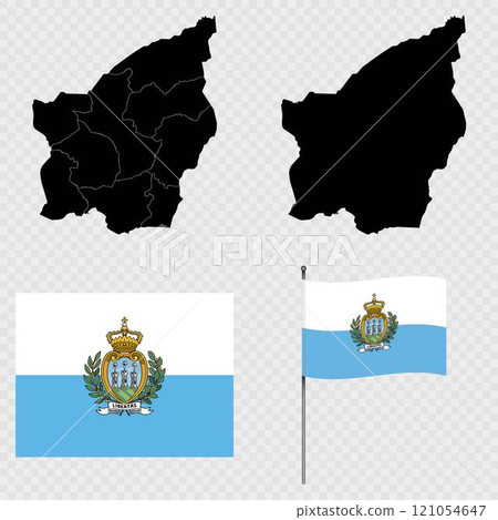 Set of maps, flag and flagpole of San Marino. Vector illustration. Set of maps, flag and flagpole of San Marino. Vector illustration. 121054647