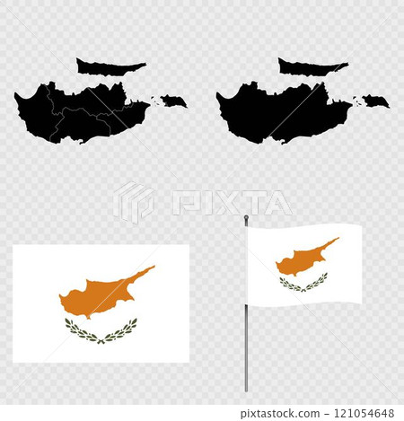 Set of maps, flag and flagpole of Cyprus. Vector illustration. Set of maps, flag and flagpole of Cyprus. Vector illustration. 121054648