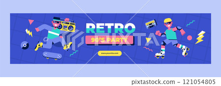 Flat retro 90s party twitch banner 121054805