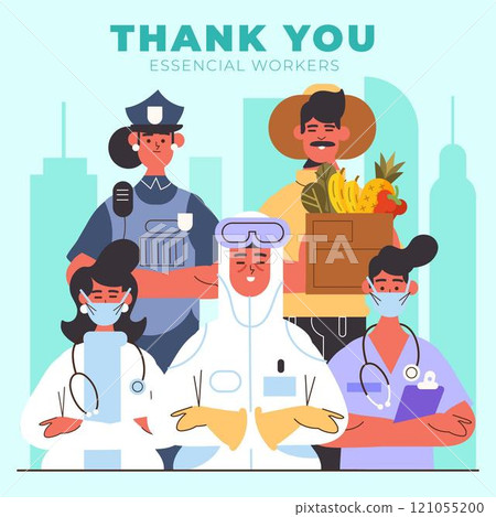 Organic flat thank you essential workers illustration 121055200
