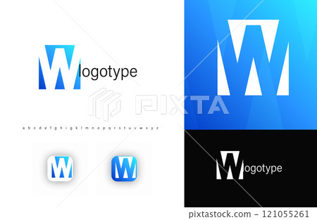 Abstract monogram letter W in negative space style with minimalistic cutout letter design. Perfect for technology, corporate branding, and modern app identity. Clean geometric vector logo 121055261