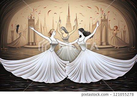 Elegant swan maidens enchanting with their graceful dance - Generative AI Elegant swan maidens enchanting with their graceful dance - Generative AI 121055278