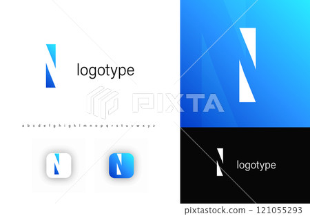 Minimalist monogram letter N logo with angular cutout style and negative space effect, logo kit template with alphabet. Vector illustration Minimalist monogram letter N logo with angular cutout style and negative space effect, logo kit template with alphabet. Vector illustration 121055293