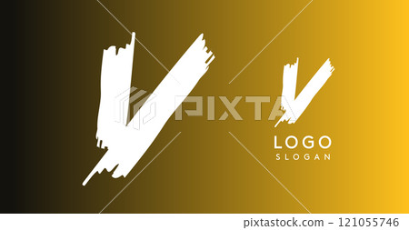 Handwritten brush pen letter V, urban street art, vibrant and rebellious edgy logo for cool music cover and fashion brands. Vector illustration 121055746