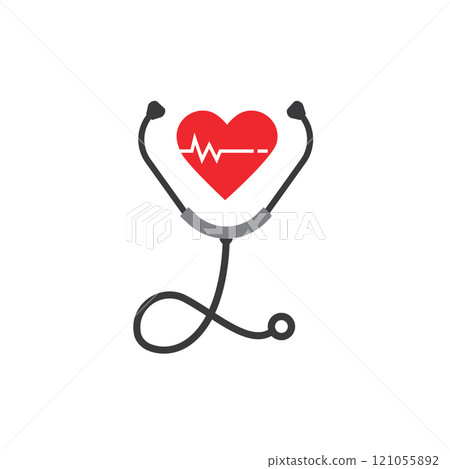 Red heart with heartbeat lines inside a stethoscope Red heart with heartbeat lines inside a stethoscope 121055892
