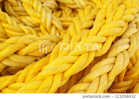 Yellow rope. Strong and colorful rope. 121056032