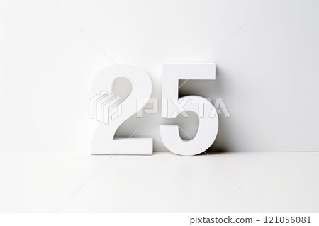 white 25 number in 3D. Isolated on white background. Generated AI 121056081