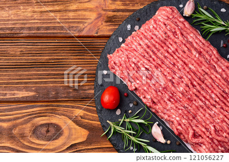Raw ground meat photography . Top view 121056227