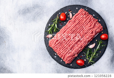 Raw ground meat photography . Top view 121056228