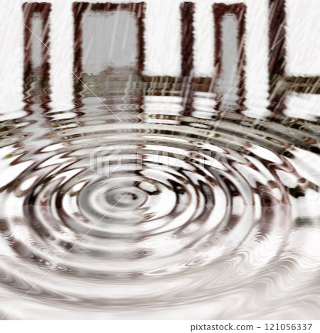Liquid silver ripple and vibration pattern after rain or a drop splashed in a puddle. Creative copyspace and abstract background of metallic rippled effect and waves. Closeup concentric water surface Liquid silver ripple and vibration pattern after rain or a drop splashed in a puddle. Creative copyspace and abstract background of metallic rippled effect and waves. Closeup concentric water surface 121056337