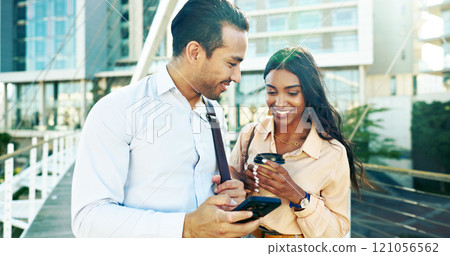 Phone, reading and team with business people in city for communication, corporate email and travel. Networking, contact and share link with employees on bridge for professional, online and text Phone, reading and team with business people in city for communication, corporate email and travel. Networking, contact and share link with employees on bridge for professional, online and text 121056562