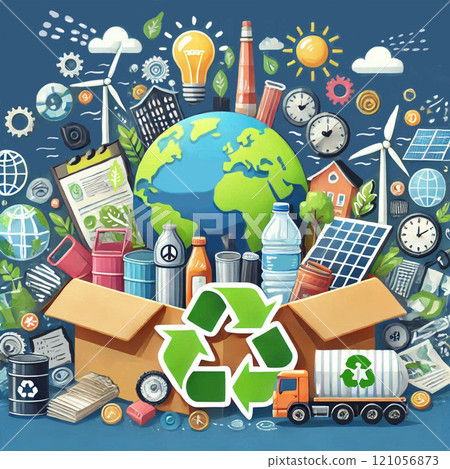 透過回收（資源循環）和再生能源的使用來保護地球環境 121056873