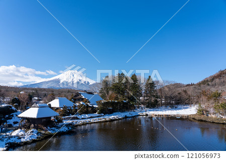 Mount Fuji in winter as seen from Oshino Hakkai Mount Fuji in winter as seen from Oshino Hakkai 121056973