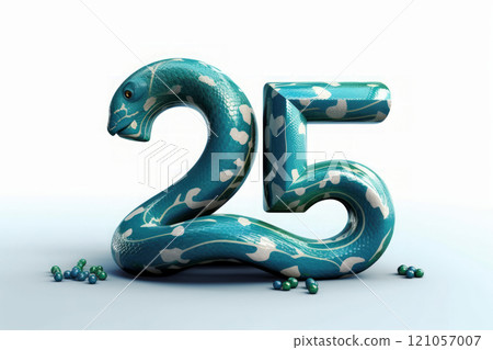 25, number shape with snake skin motif design, python skin. Generated AI 121057007