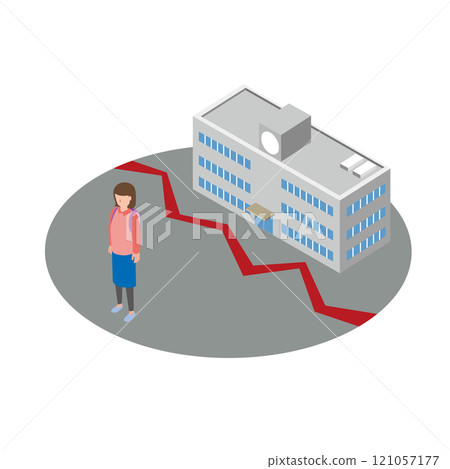 女小學生拒絕上學的圖像插畫 121057177