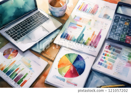 Image of office scenery and documents/data (business scene, IR, investment) 121057202