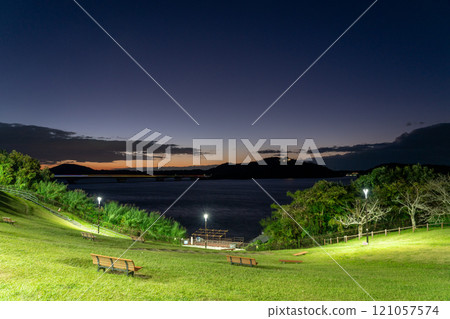 Looking out over Lake Hamana before dawn Looking out over Lake Hamana before dawn 121057574