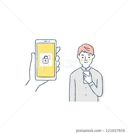 Security measures: A man unlocking his smartphone 121057910