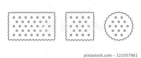 Cracker icons. Biscuit cookies in rectangle, square and round shapes. Kids crunchy snacks isolated on white background. Vector graphic illustration Cracker icons. Biscuit cookies in rectangle, square and round shapes. Kids crunchy snacks isolated on white background. Vector graphic illustration 121057961