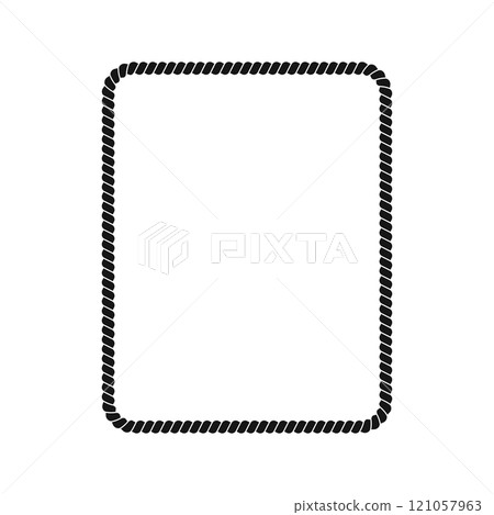 Rectangular rope frame isolated on white background. Thread, hemp twine, jute, steel cable border. Maritime, yacht or nautical style, sea or ocean theme ornament. Vector graphic illustration 121057963