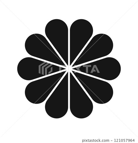 Flower silhouette. Round diagram with ten petals. Floral chart divided on 10 equal segments in leaf shapes isolated on white background. Template for data presentation. Vector graphic illustration Flower silhouette. Round diagram with ten petals. Floral chart divided on 10 equal segments in leaf shapes isolated on white background. Template for data presentation. Vector graphic illustration 121057964