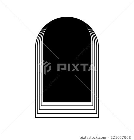 Concentric arch shapes isolated on white background. Geometric arc forms in trendy boho or art deco style. Doors or gate, window or portal framework. Vector graphic illustration 121057968