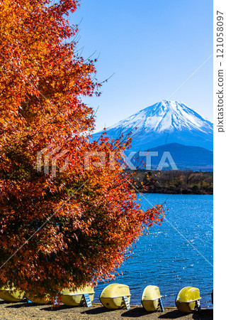 [山梨縣_富士山_精進湖]秋葉和富士山11月 121058097