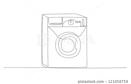 Wash machine one continuous line illustration. Hand drawn doodle sketch of laundry 121058759