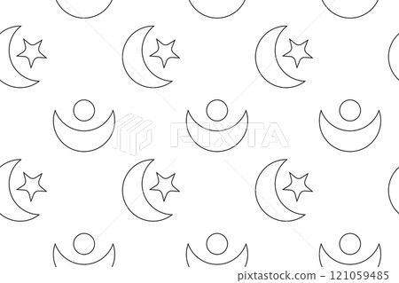 Seamless Outline Pattern with Crescent Moons, Stars, and Circles Seamless Outline Pattern with Crescent Moons, Stars, and Circles 121059485
