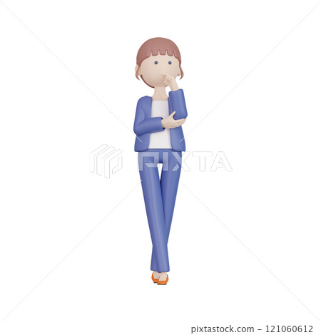 3DCG | A Japanese businesswoman thinking in a professional pose 3DCG | A Japanese businesswoman thinking in a professional pose 121060612