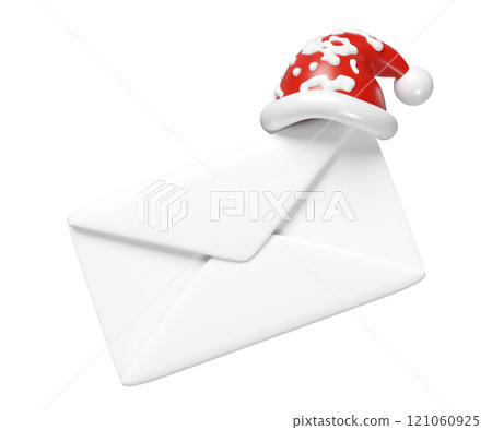 envelope with Santa Claus hat isolated. happiness cards, merry christmas, festive New Year, 3d render illustration 121060925