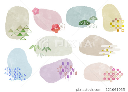 Watercolor style Japanese pattern frame illustration set Watercolor style Japanese pattern frame illustration set 121061035