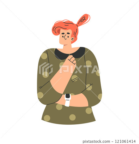 Serious Woman Character with Gesture and Face Expression Vector Illustration 121061414