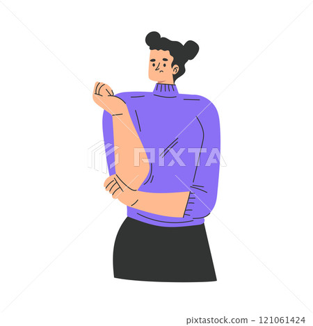 Serious Woman Character with Gesture and Face Expression Vector Illustration 121061424