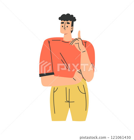 Serious Man Character with Gesture and Face Expression Vector Illustration 121061430