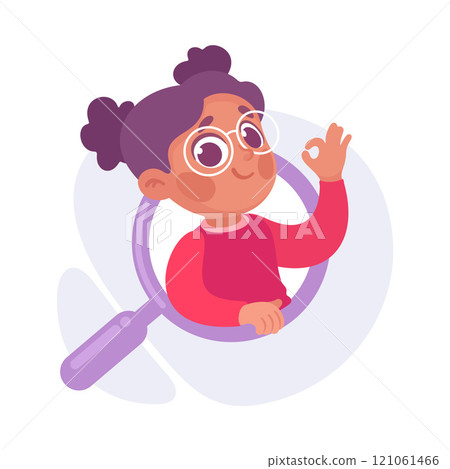 Search with Girl Character with Magnifier Vector Illustration 121061466