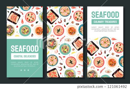 Seafood Dish Banner Design with Served Meal Vector Template Seafood Dish Banner Design with Served Meal Vector Template 121061492