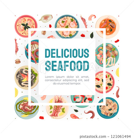 Seafood Dish Banner Design with Served Meal Vector Template 121061494